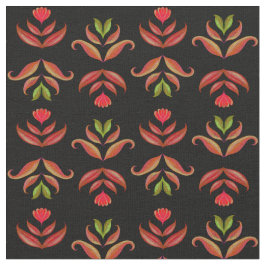 ダークフォークアートフローラプリントコージー素朴ブラック秋 ファブリック