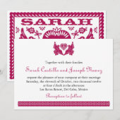 ダークフクシアペペルピカドスタイルのラブバーズ 招待状 (正面/裏面)