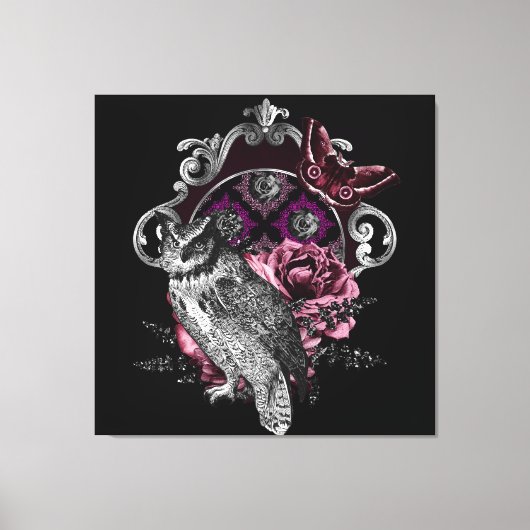 ダークフクロウ蝶と花 – ゴシック キャンバスプリント (正面)