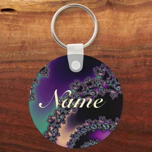 ダークフラクタルキーチパーソナライズされたェーン キーホルダー (正面)
