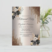 ダークフラワーズグリッタードリップアイボリー退職パーティー 招待状 (スタンド正面)