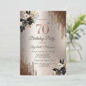 ダークフラワーズグリッタードリプスアイボリー70誕生日 招待状 (スタンド正面)