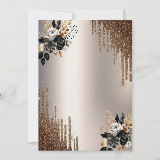 ダークフラワーズグリッタードリプスアイボリー70誕生日 招待状 (裏面)