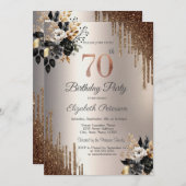 ダークフラワーズグリッタードリプスアイボリー70誕生日 招待状 (正面/裏面)
