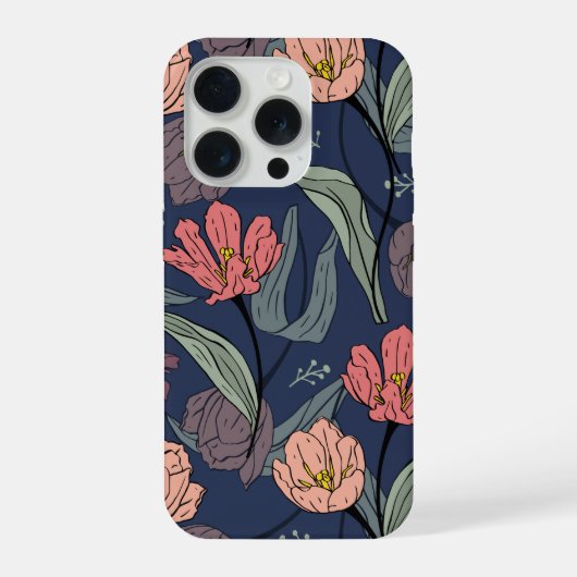 ダークフラワーチューリップ柄スマホケース iPhoneケース (裏面)