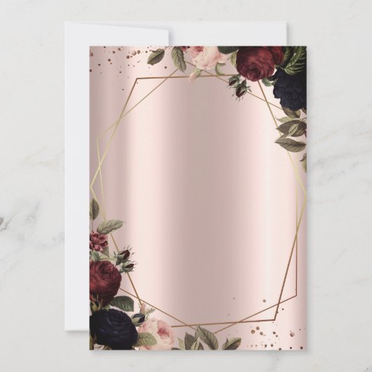 ダークフラワーバレエシューズバラ金ゴールドベビーシャワー 招待状 (裏面)