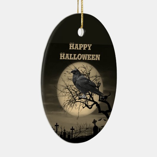 ダークフルムーン墓地とカラス ハロウィン セラミックオーナメント (右)