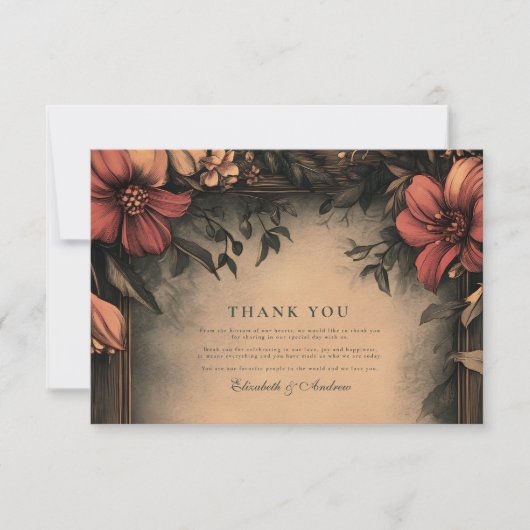 ダークフローラアールヌーボー結婚式招待状 サンキューカード (正面)