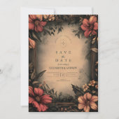 ダークフローラアールヌーボー結婚式招待状 セーブザデート (正面)