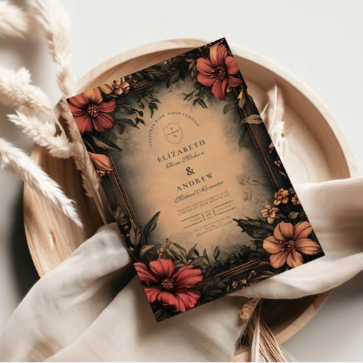 ダークフローラアールヌーボー結婚式招待状 招待状