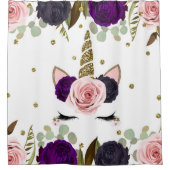 ダークフローラグラム金ゴールドグリッターユニコーントレンディー シャワーカーテン (正面)