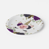 ダークフローラグラム金ゴールドグリッターユニコーン誕生日 ペーパープレート (アングル)