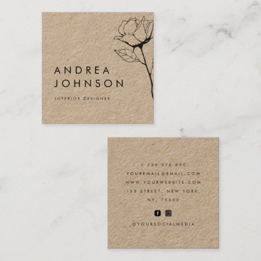 ダークフローラバラ素朴クラフトボタニカルエレガント スクエア名刺 (正面/裏面)