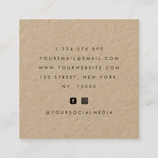 ダークフローラバラ素朴クラフトボタニカルエレガント スクエア名刺 (裏面)