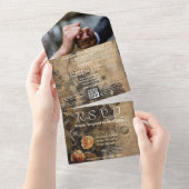 ダークフローラピーチバラQrコードウェブサイト写真 オールインワン招待状 (貼ってはがせる)