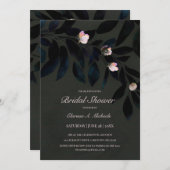 ダークフローラボホグレーゴシック葉ブライダルシャワー 招待状 (正面/裏面)