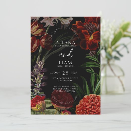 ダークフローラムーディ結婚式招待状 招待状 (スタンド正面)