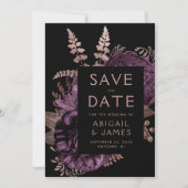 ダークフローラルパープルローズゴールドウェディング日付を保存 招待状 (正面)