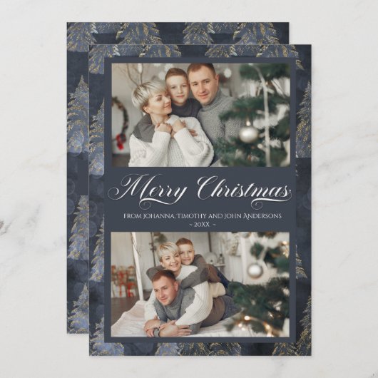 ダークブエレガントルークリスマスツリーファミリーの写真 シーズンカード (正面/裏面)