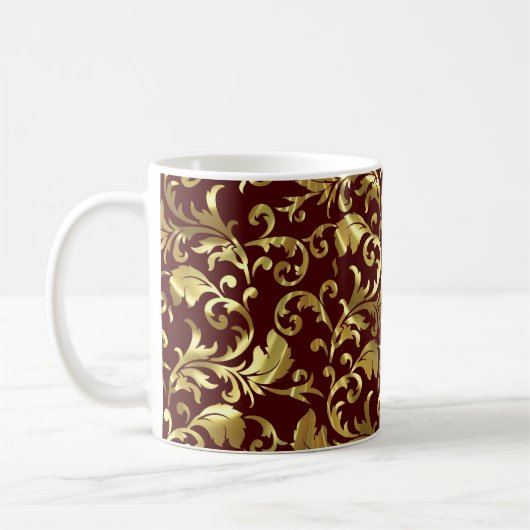 ダークブラウンおよび金ゴールドヴィンテージダマスク コーヒーマグカップ (左)