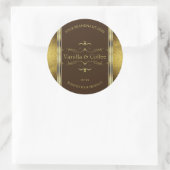 ダークブラウンおよび金ゴールド縁どグリッター製品ラベル ラウンドシール (バッグ)