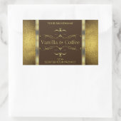 ダークブラウンおよび金ゴールド縁どグリッター製品ラベル 長方形シール (バッグ)