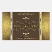 ダークブラウンおよび金ゴールド縁どグリッター製品ラベル 長方形シール (正面)