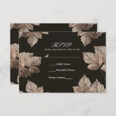 ダークブラウンとブロンズ葉の素朴秋RSVPカード 出欠カード (正面/裏面)