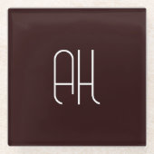 ダークブラウンとホワイトカスタムイニシャルシンプル ガラスコースター (正面)