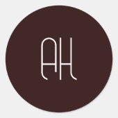 ダークブラウンとホワイトカスタムイニシャルシンプル ラウンドシール (正面)