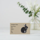 ダークブラウンとホワイトミニレックスウサギ 名刺 (スタンド正面)