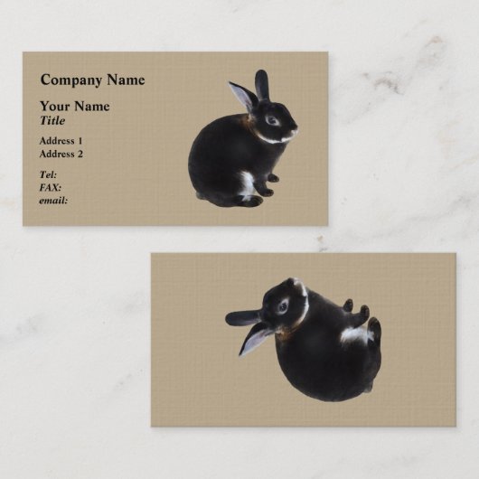 ダークブラウンとホワイトミニレックスウサギ 名刺 (正面/裏面)