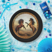 ダークブラウンとライトブラウンのフリシア荷車を引くの馬 ペーパープレート (パーティー)