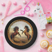 ダークブラウンとライトブラウンのフリシア荷車を引くの馬 ペーパープレート (パーティー)