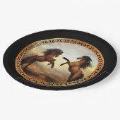 ダークブラウンとライトブラウンのフリシア荷車を引くの馬 ペーパープレート (アングル)