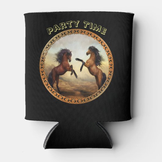 ダークブラウンとライトブラウンのフリシア荷車を引くの馬 缶クーラー (正面)