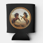 ダークブラウンとライトブラウンのフリシア荷車を引くの馬 缶クーラー (裏面)