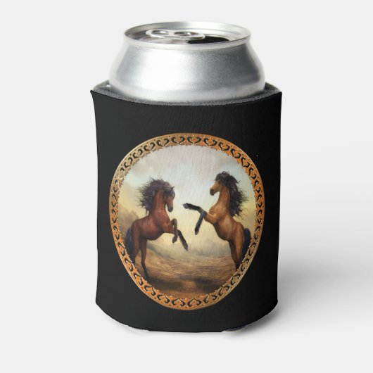 ダークブラウンとライトブラウンのフリシア荷車を引くの馬 缶クーラー (缶裏面)