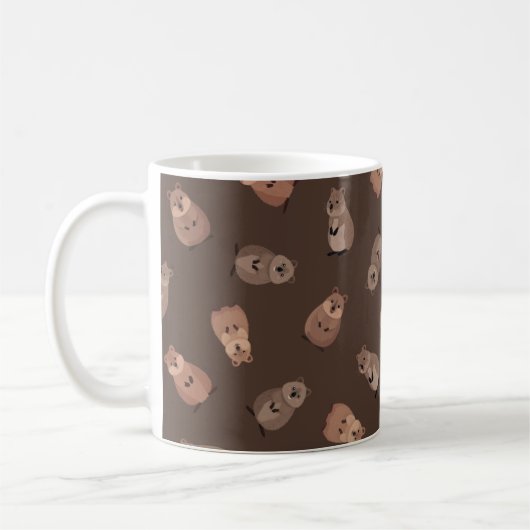 ダークブラウンのイラストクォッカ コーヒーマグカップ (左)
