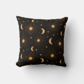 ダークブラウンのオレンジ色のボホムーンと太陽 クッション (正面)