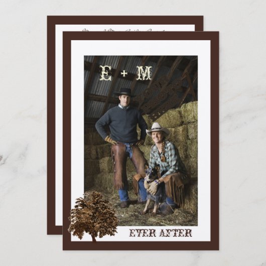 ダークブラウンのオークの木の写真 ウェディング招待状 招待状 (正面/裏面)