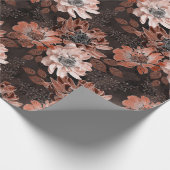 ダークブラウンのクリーム、テラコッタの花 ラッピングペーパー (角)