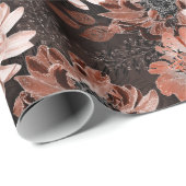 ダークブラウンのクリーム、テラコッタの花 ラッピングペーパー (ロールコーナー)