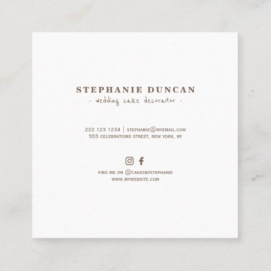 ダークブラウンのケーキ結婚デコレーターのダイヤモンドケーキ スクエア名刺 (裏面)