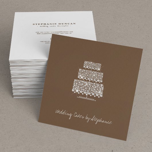 ダークブラウンのケーキ結婚デコレーターのダイヤモンドケーキ スクエア名刺