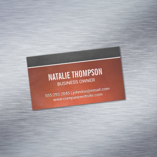 ダークブラウンのテクスチャ |オレンジ色の革の背景 マグネット名刺 (インサイチュ)