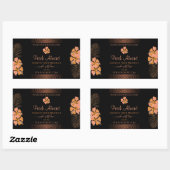 ダークブラウンの商品ラベル オレンジエキゾチックフラワーズ 長方形シール (シート)