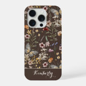 ダークブラウンの水彩野の花パターン名 iPhoneケース (裏面)