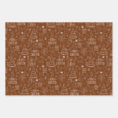 ダークブラウンの白いクリスマスアウトライン ラッピングペーパーシート (正面)