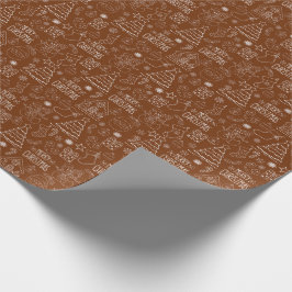 ダークブラウンの白いクリスマスアウトライン ラッピングペーパー